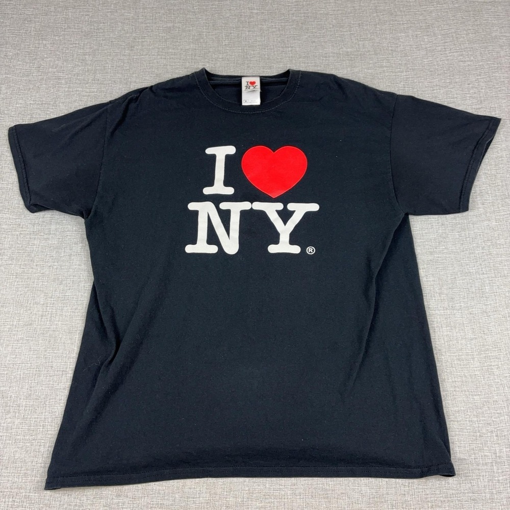 I Love NY Shirt Mens XL Black Crewneck Logo Graphic Tee Basic Cotton Jersey